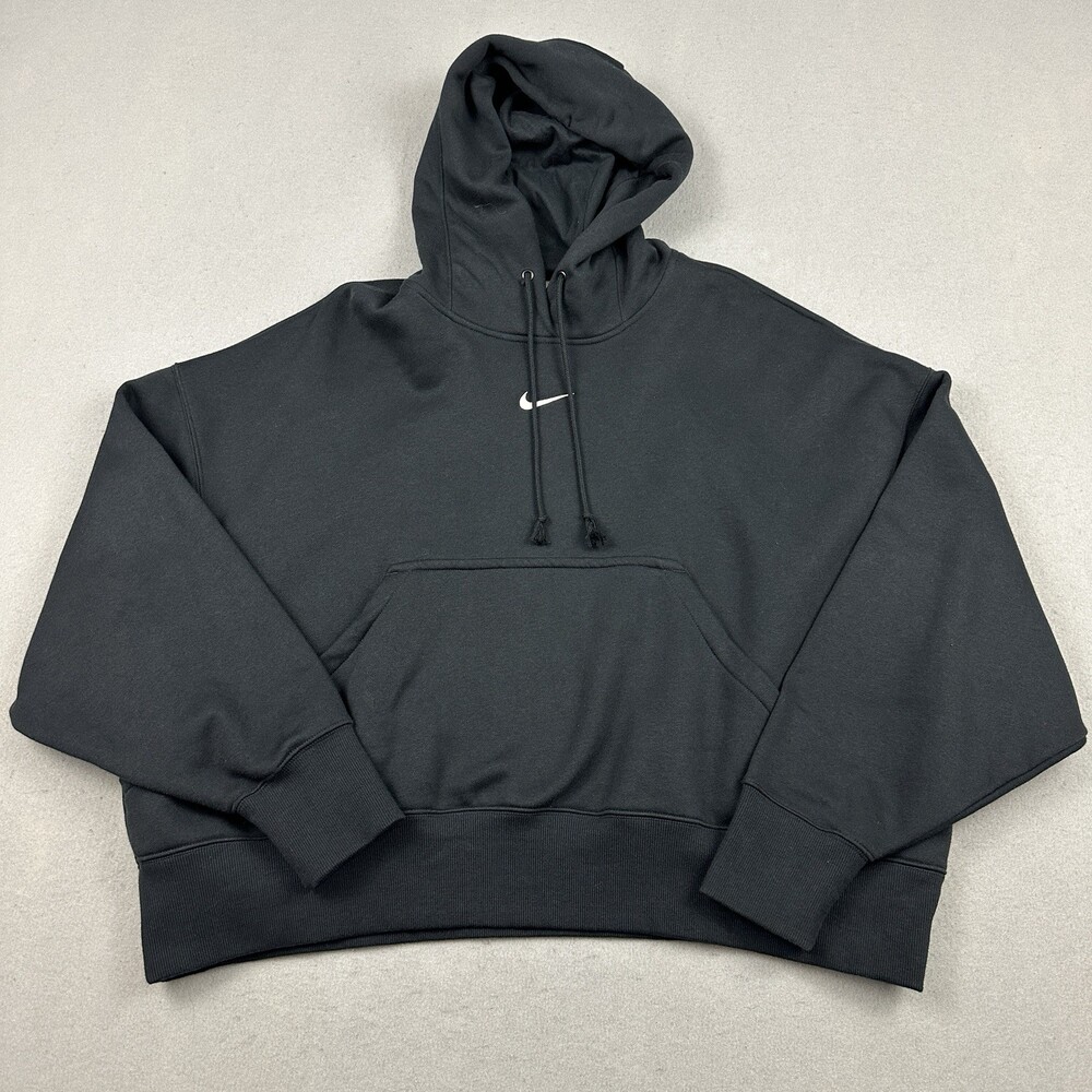 Nike Hoodie Women Medium Black Solid Sweatshirt Center Swoosh Slouch Oversized M